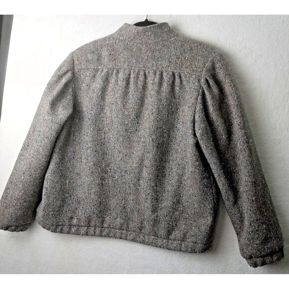 Vintage Larry Levine heather tweed bomber jacket button pockets women's 10-12 - Picture 15 of 16